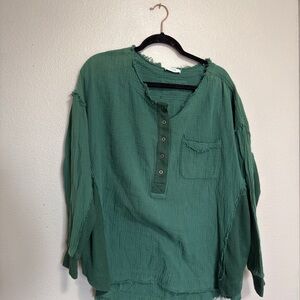 Oversized multi-fabric long sleeve